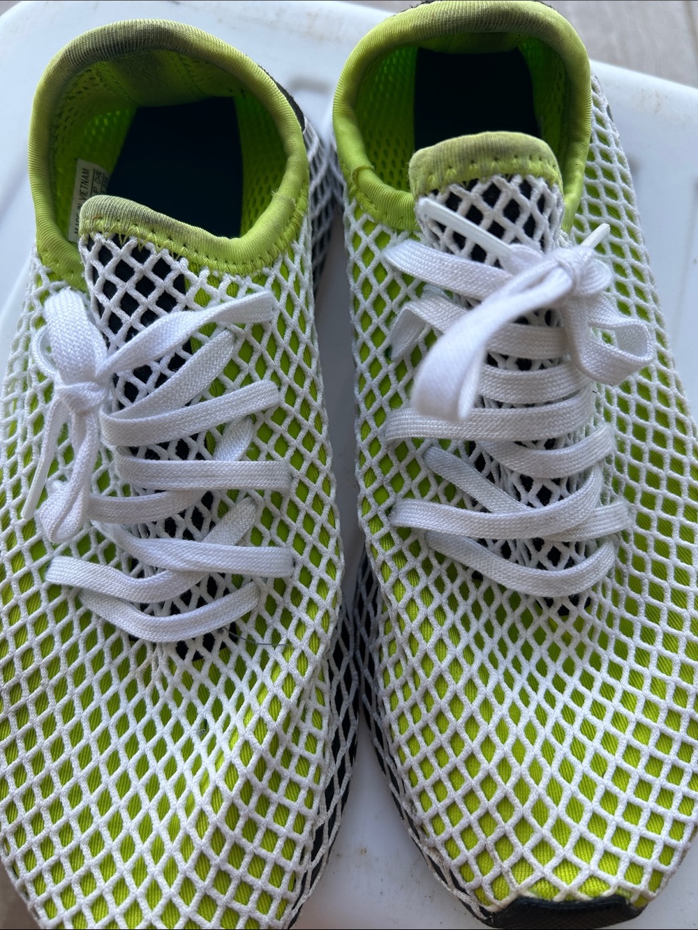 adidas White and Neon Green Mesh Sneakers